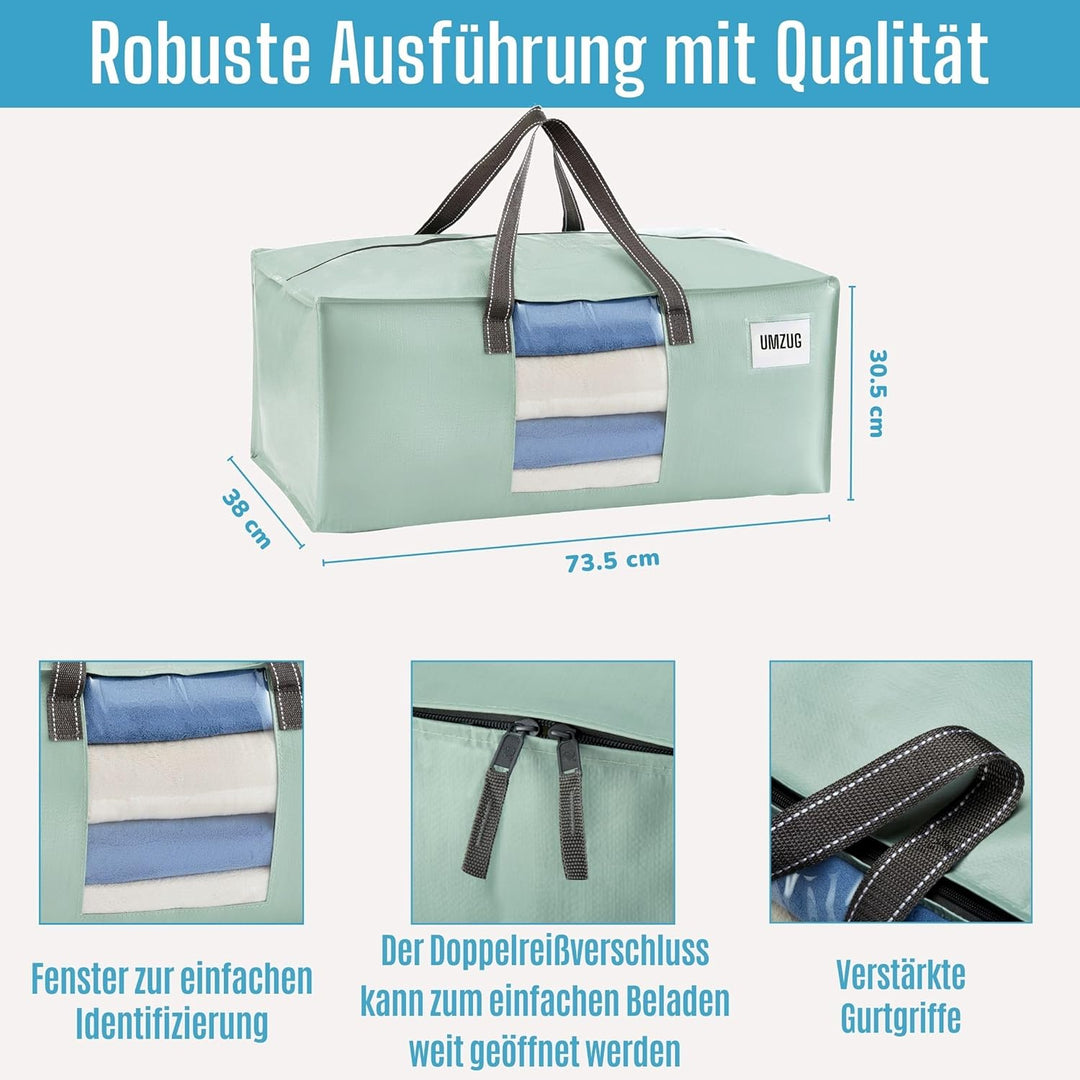 VENO 87 Liter extra grosse Umzugstaschen mit starke Griffe und Reissverschlüsse Faltbare Aufbewahrun