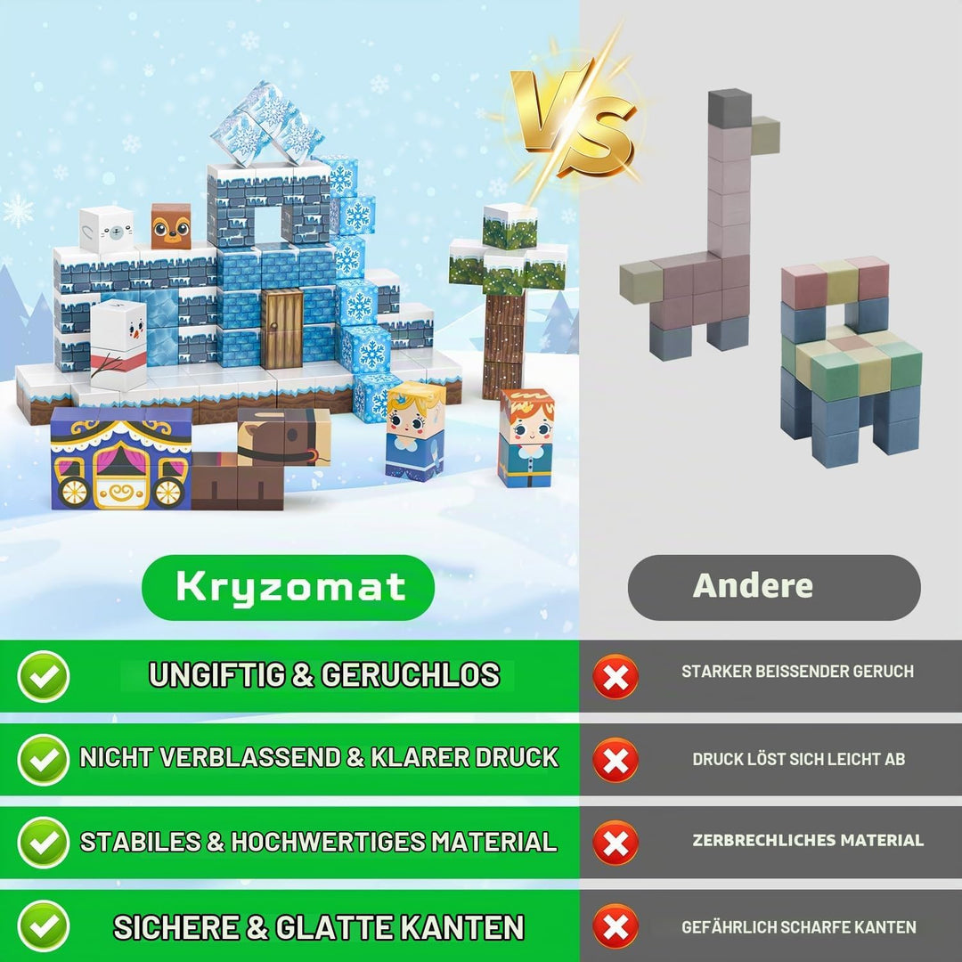 Kryzomat Magnetische Bausteine, Magnetbausteine 100 PCS für 3+ Jahre Alt, Magnetic Blocks Spielzeug-