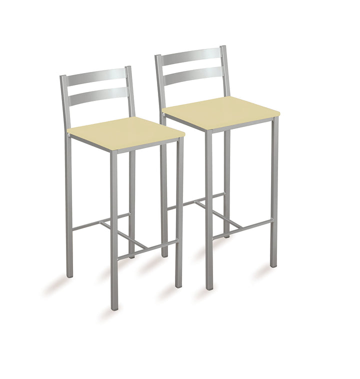 ASTIMESA Zwei hohe Küchenhocker mit horizontalen Streifen, Sitzfläche 60 cm, Kunstleder, Beige, Beig