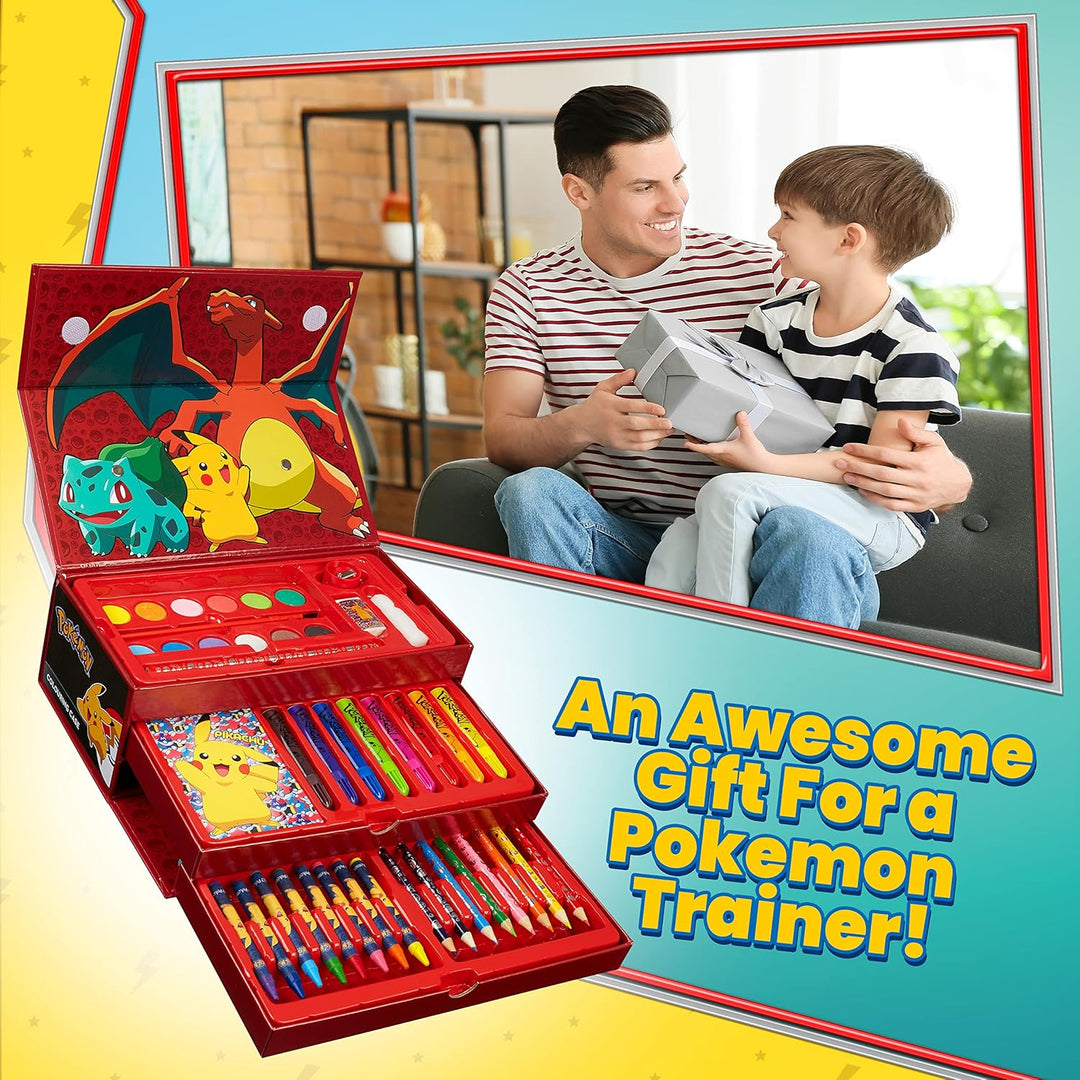 Pokemon Malkoffer Kinder Bastelset Malen Set mit Wasserfarben Filzstifte Buntstifte Wachsmalstifte P