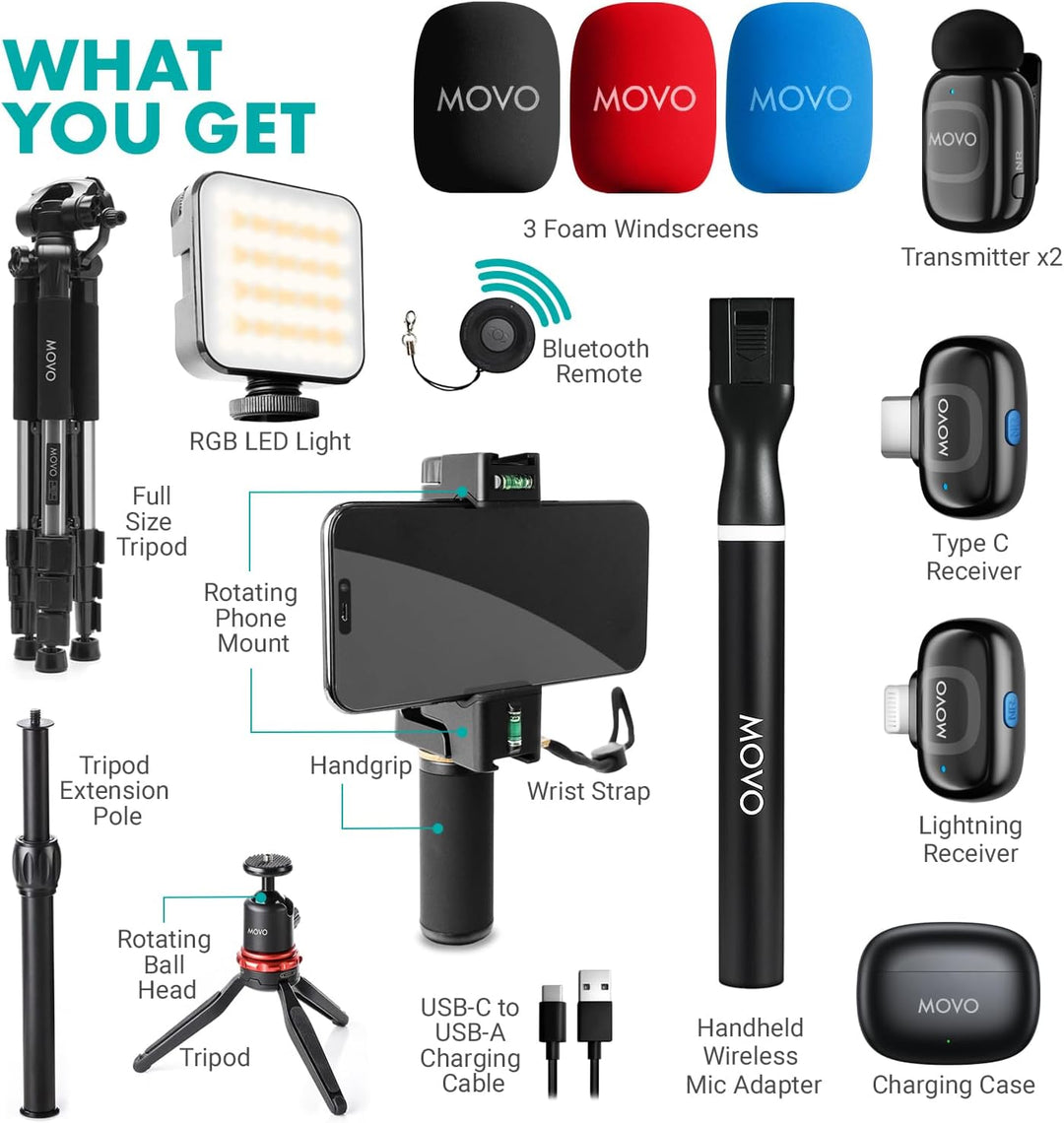 Movo iVlogger-PRO Vlogging-Kit für iPhone/Android – YouTube-Starter-Kit für Content Creator – Zubehö