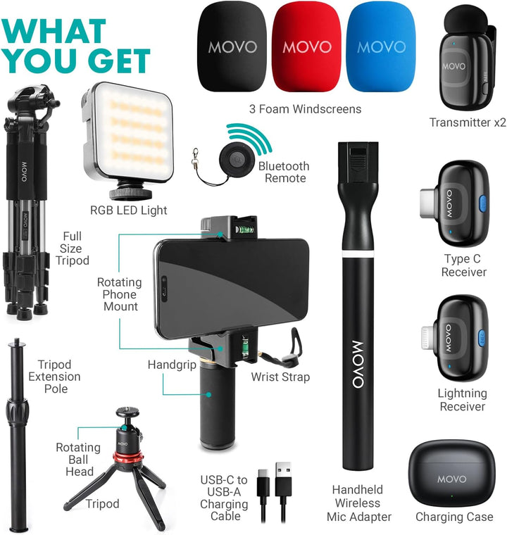 Movo iVlogger-PRO Vlogging-Kit für iPhone/Android – YouTube-Starter-Kit für Content Creator – Zubehö