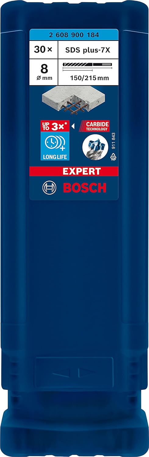 Bosch Professional 30x Expert SDS plus-7X Hammerbohrer (für Stahlbeton, Ø 8,00x215 mm, Zubehör Bohrh
