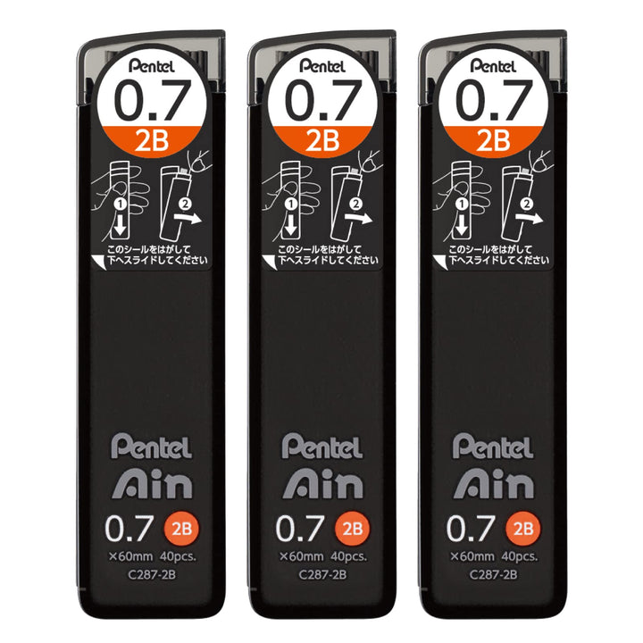 Pentel AMZ-XC2872B3P scharfe Mine, Ain, 0,7 mm, 2B, 3 Stück, Schwarz 1 stück (3er Pack) 2B, 1 stück