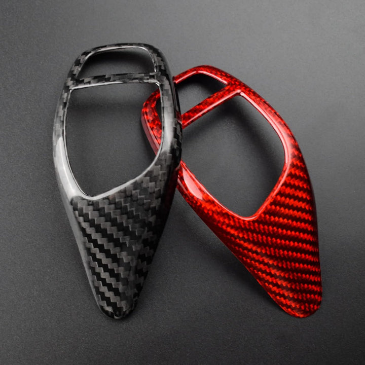 KUNGKIC Kohlefaser Innenraum Zubehör Auto Schalthebelknauf Getriebegriff Abdeckung Schaltknüppel Auf