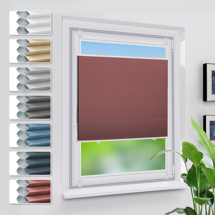 Verdunklungsplissee Wabenplissee ohne Bohren Weiss-Weinrot 40x110cm(BxH) Thermo Plissee ohne Bohren