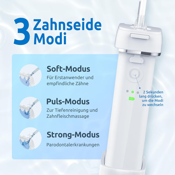 Munddusche (Mini Tragbar) Kabellos Elektrische Zahnreinigung,Versenkbarer Wassertank/3 Modi Water Fl