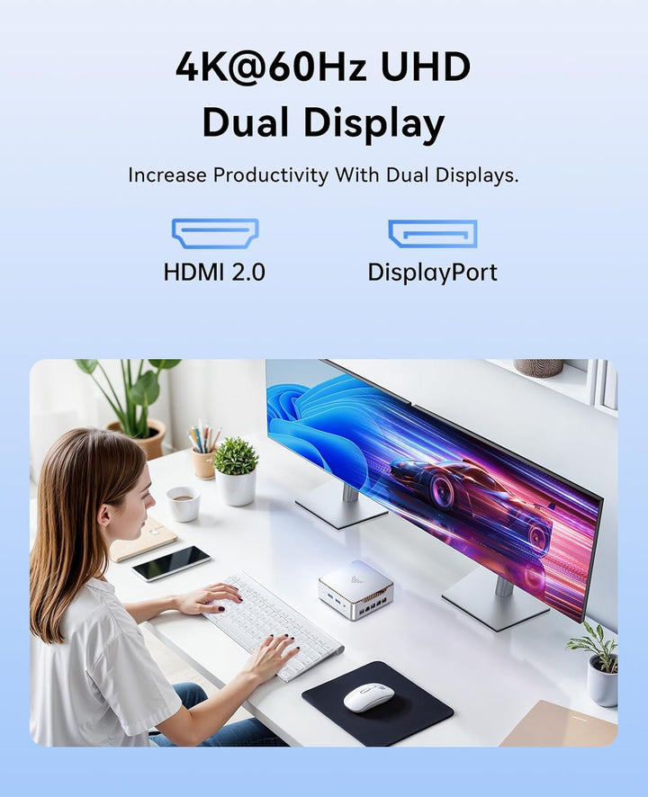 NiPoGi E2 Mini PC Ιntel Twin Lake N150(bis zu 3,6 GHz), 16 GB DDR4 256 GB M.2 SSD Mini Desktop Compu