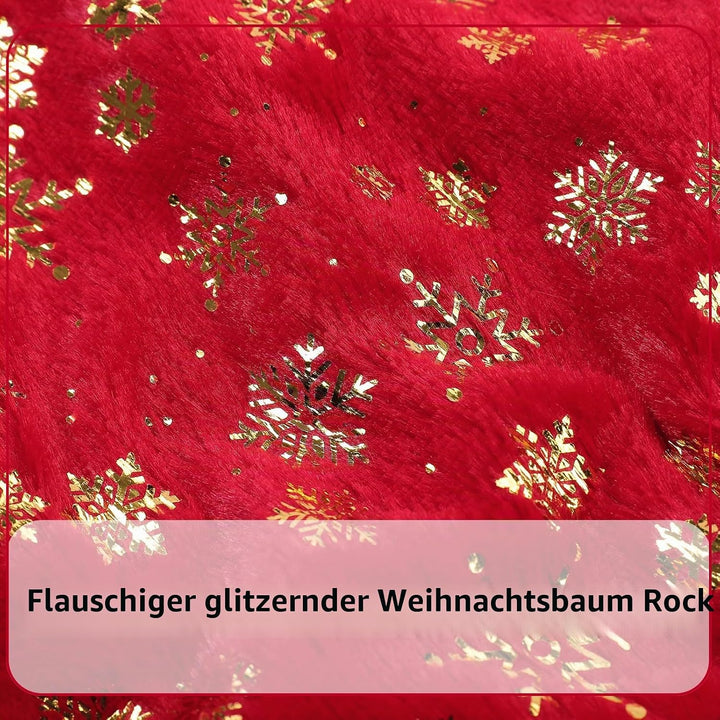 Weihnachtsbaum Rock Rot Weihnachtsbaumdecke Round Plüsch Christmasbaumdecke Glitzer Schneeflocke Fel