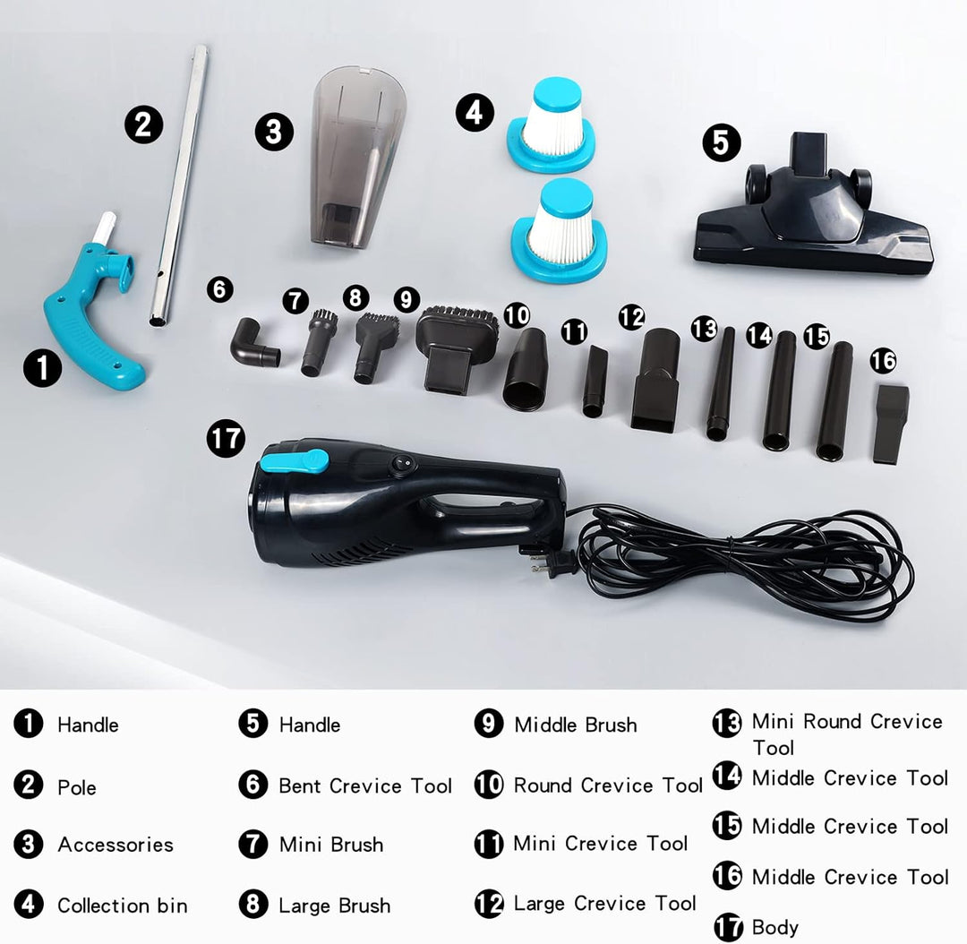 Intercleaner Staubsauger mit Kabel, starke Saugleistung 15KPa mit 400W Motor, 12-in-1 Leichter beute