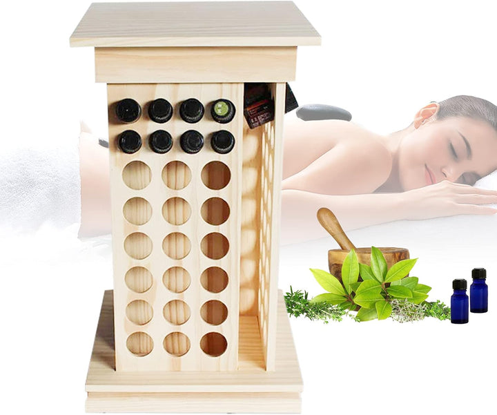 Drehbarer Ätherisches Öl Display Ständer, Aufbewahrungsbox aus Holz mit 104 Löcher 4 Seiten, Nagella