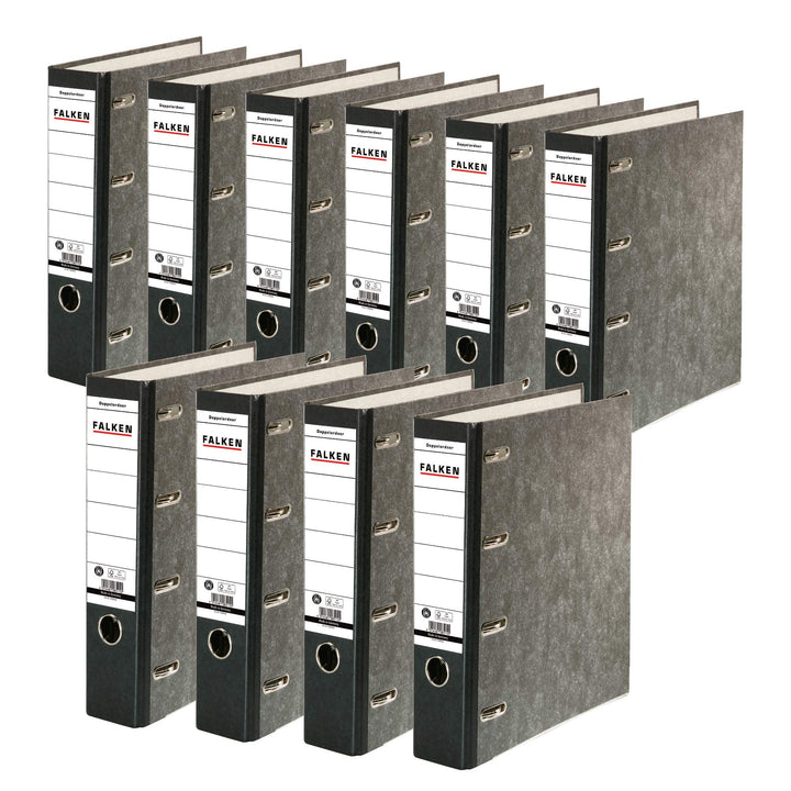 Original Falken 10er Pack Recycling-Doppelordner Wolkenmarmor. Made in Germany. 7 cm breit schwarz f