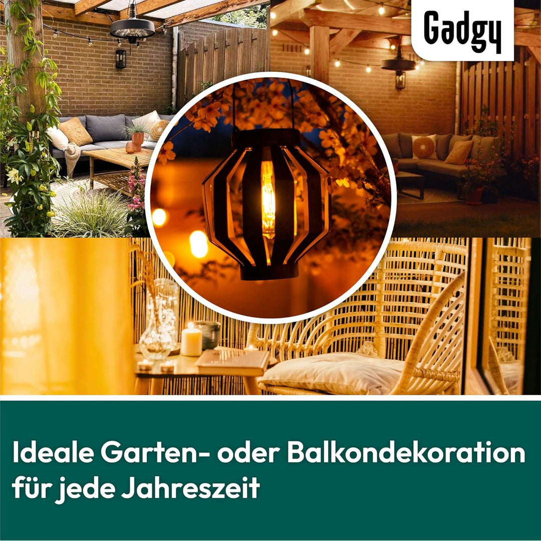 Gadgy Solarlampen für Aussen Hängend | 2 Stück | Schwarz/Gold Metal | Solar-Laternen mit LED-Glühbir