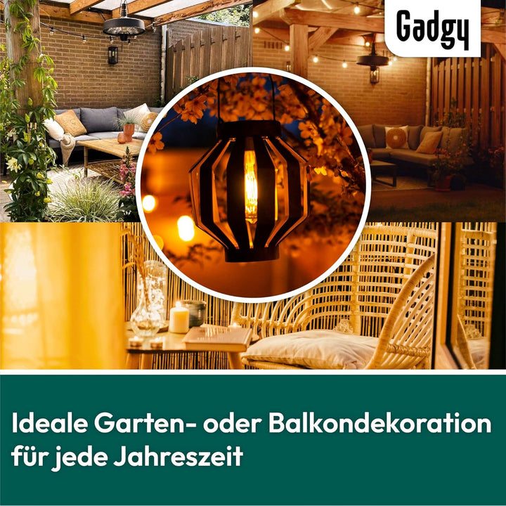 Gadgy Solarlampen für Aussen Hängend | 2 Stück | Schwarz/Gold Metal | Solar-Laternen mit LED-Glühbir