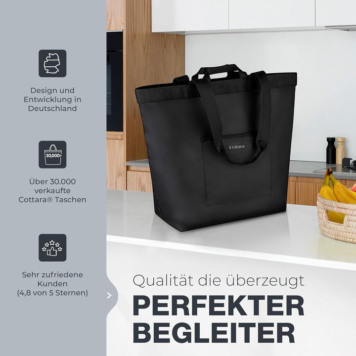 COTTARA® Einkaufstasche gross | Shopper mit Reissverschluss, verstärktem Boden und wasserabweisendem