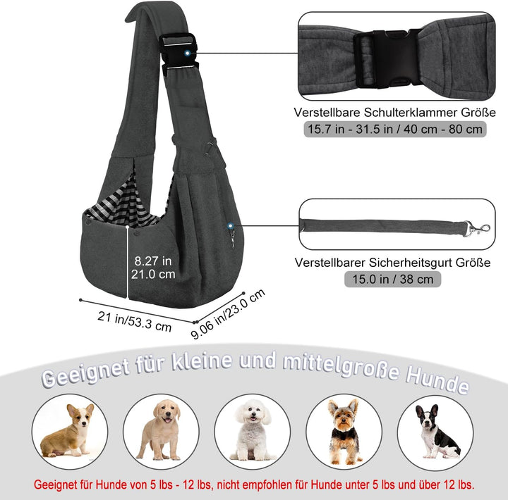 PETLOFT Tragetuch Hund, Reversibel Kleine Hundetrage, Einstellbar Pet Tragetuch, Freisprecheinrichtu