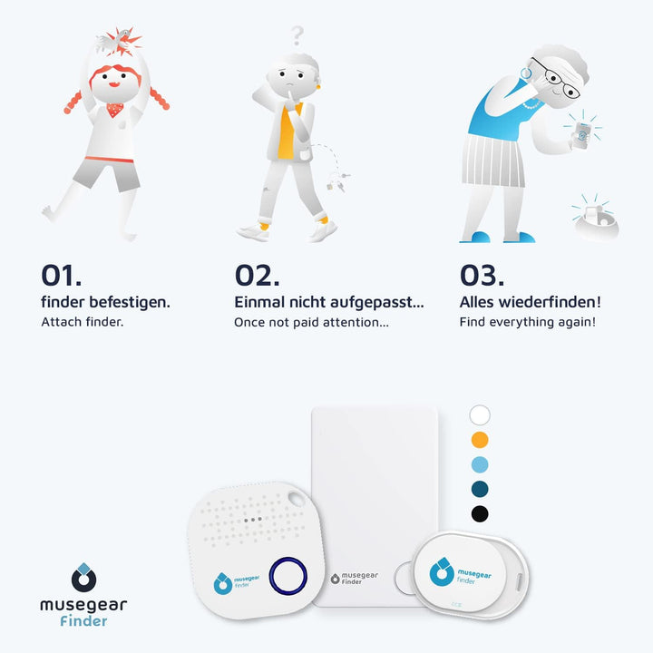musegear Essentials: Schlüsselfinder mit Bluetooth App aus Deutschland I Special Bundle: Finder Mini