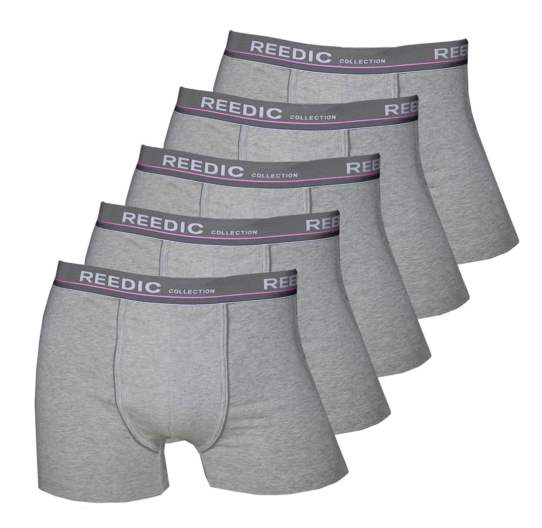 Reedic Herren Boxershorts Baumwolle 5er Pack, Grösse Medium (M), Farbe je 5X grau