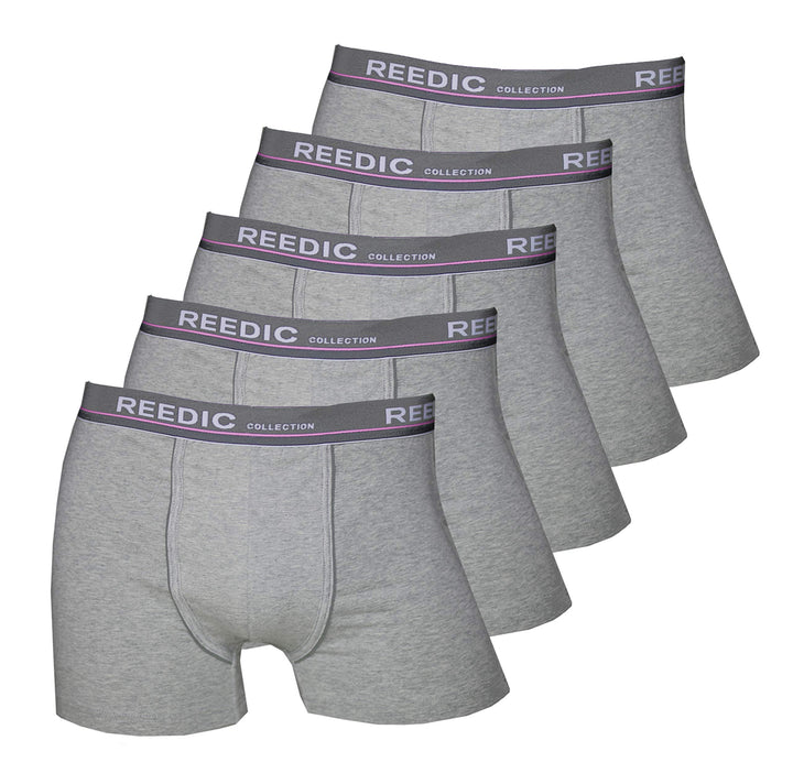 Reedic Herren Boxershorts Baumwolle 5er Pack, Grösse Medium (M), Farbe je 5X grau