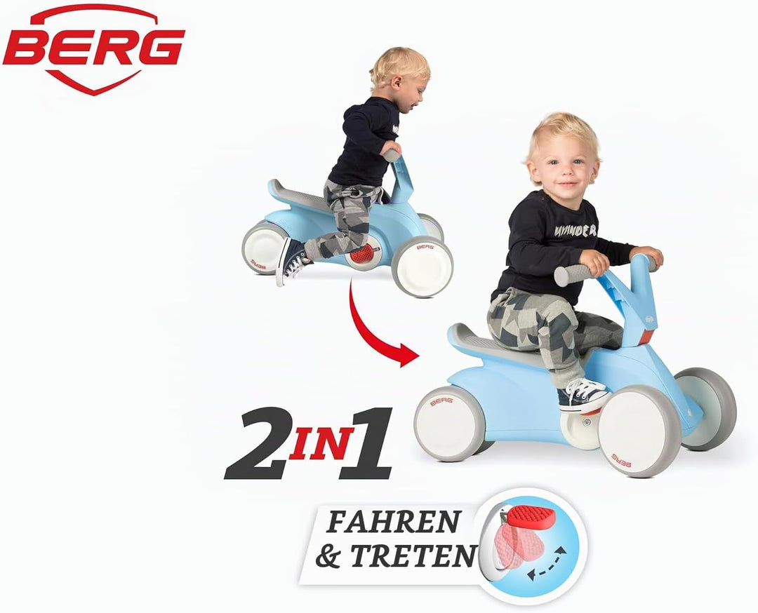 BERG GO2 2in1 Rutschauto Blau | Kinderrutscher &amp; Laufrad ab 1 Jahr | Kinderauto mit ausklappbaren Pe