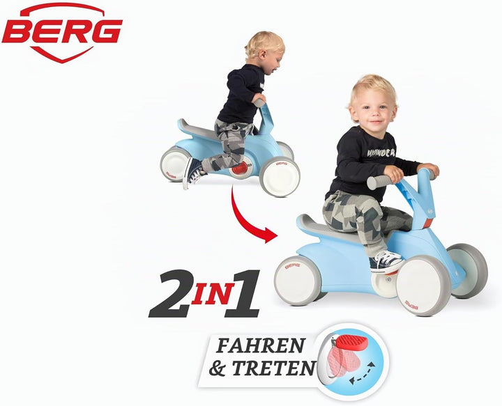 BERG GO2 2in1 Rutschauto Blau | Kinderrutscher &amp; Laufrad ab 1 Jahr | Kinderauto mit ausklappbaren Pe