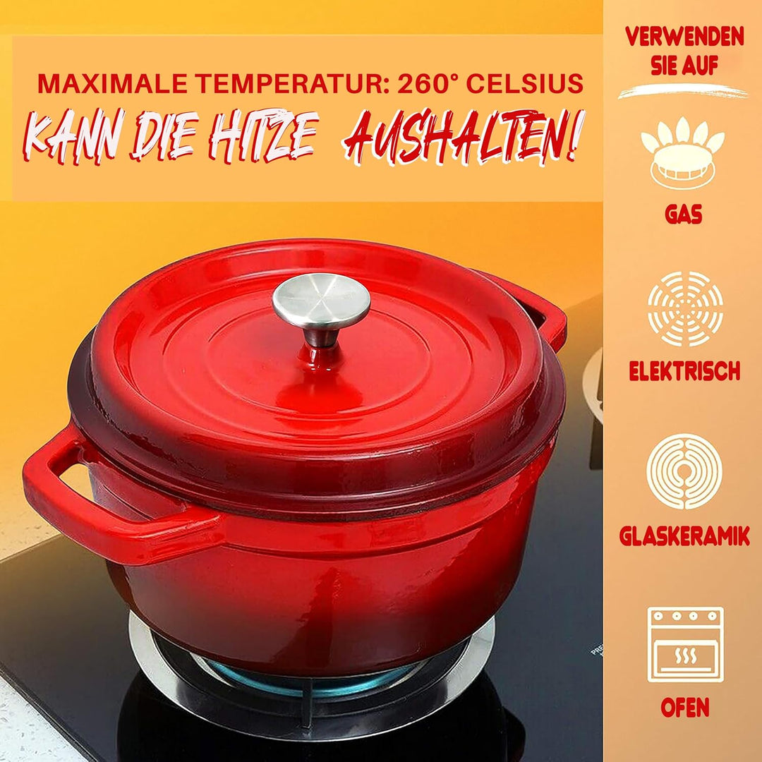 NutriChef Dutch Oven Gusseisen Topf – Brotbackform 5L mit Deckel, Emaille, Brotbacktopf, Gleichmässi