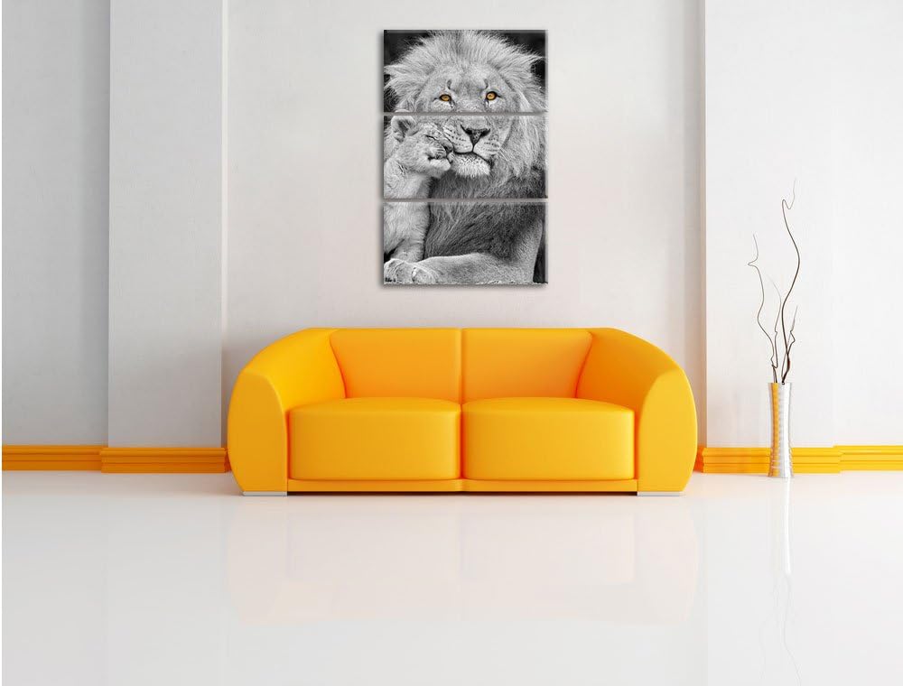 Pixxprint schöner Löwe mit Jungtier als Leinwandbild/Grösse: 3 Teilig (120x80) cm/Wandbild/Kunstdruc