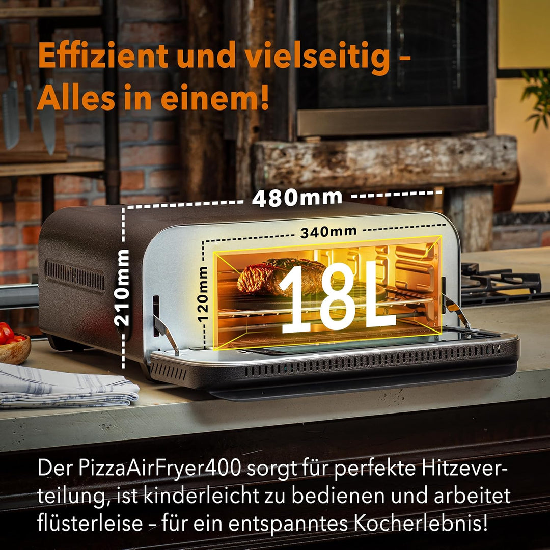 BAUMFELD PizzaAirfryer400 black - 12 in 1 Multifunktionsofen, Pizzaofen, 400 °C, tragbar, Grillen, P