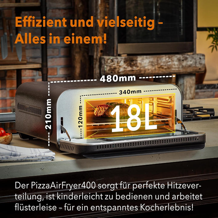 BAUMFELD PizzaAirfryer400 black - 12 in 1 Multifunktionsofen, Pizzaofen, 400 °C, tragbar, Grillen, P