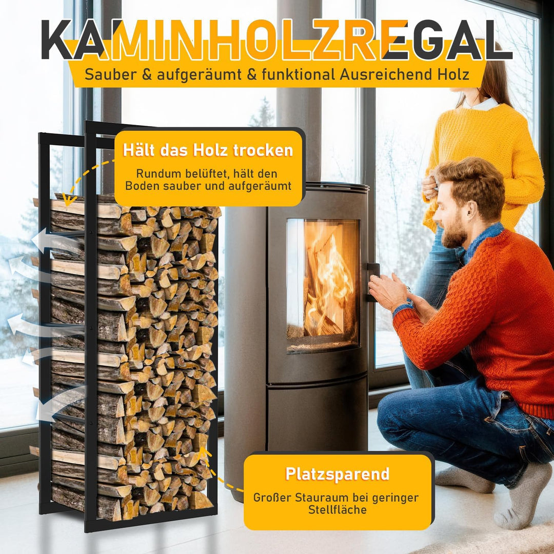 Ikodm kaminholzregal Innen und Aussen, Metall Brennholzregal aussen 40 x 25 x 100CM, Holzstapelhilfe