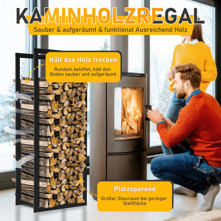 Ikodm kaminholzregal Innen und Aussen, Metall Brennholzregal aussen 40 x 25 x 100CM, Holzstapelhilfe