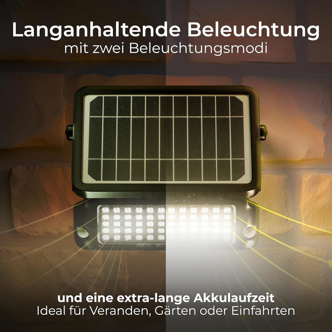 Luceco Solar Flutlicht 10W, Aussenstrahler mit Bewegungsmelder - Strahler IP65 Wasserfest, 1080 Lume