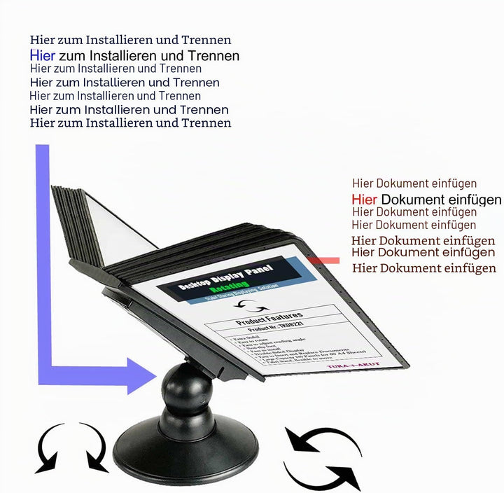 TUKA-i-AKUT 30 Sichttafeln Tisch-Sichttafel Aufsteller 360° Drehbar + Neigungswinkel Verstellbar, DI