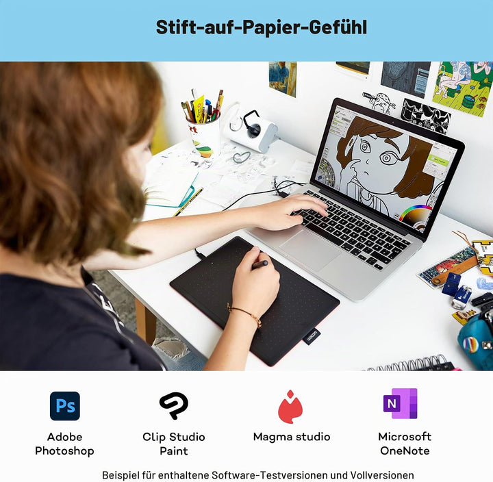 One by Wacom Stifttablett mit drucksensitivem Stift, geeignet für Windows, Mac &amp; Chromebook, Medium,