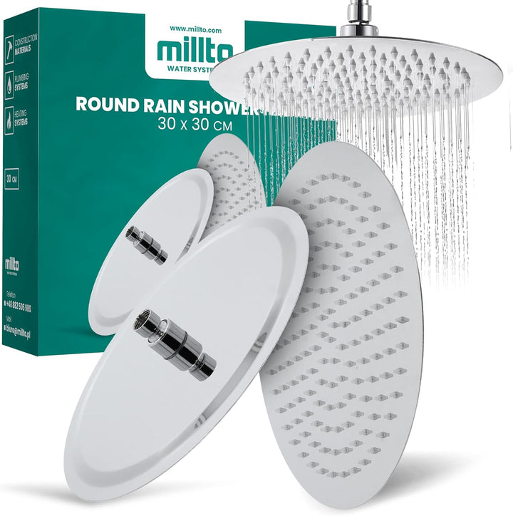 Millto™ Runder Edelstahl Duschkopf Regendusche 30 cm | Regenduschkopf Gross 12 Zoll Brausekopf Dusch