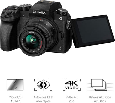 Panasonic Lumix Digitalkamera DMC-G7/DMC-G70, Brennweite 14-42 mm / 3.5-5.6, Lumix G Vario, 45-150 m