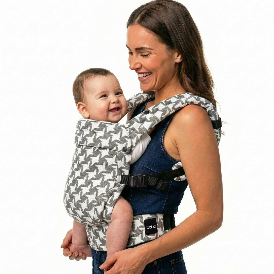 Boba Auri Babytrage Neugeboren bis Kleinkind - Jacquard mit Hahnentrittmuster, 3 ergonomische Tragep