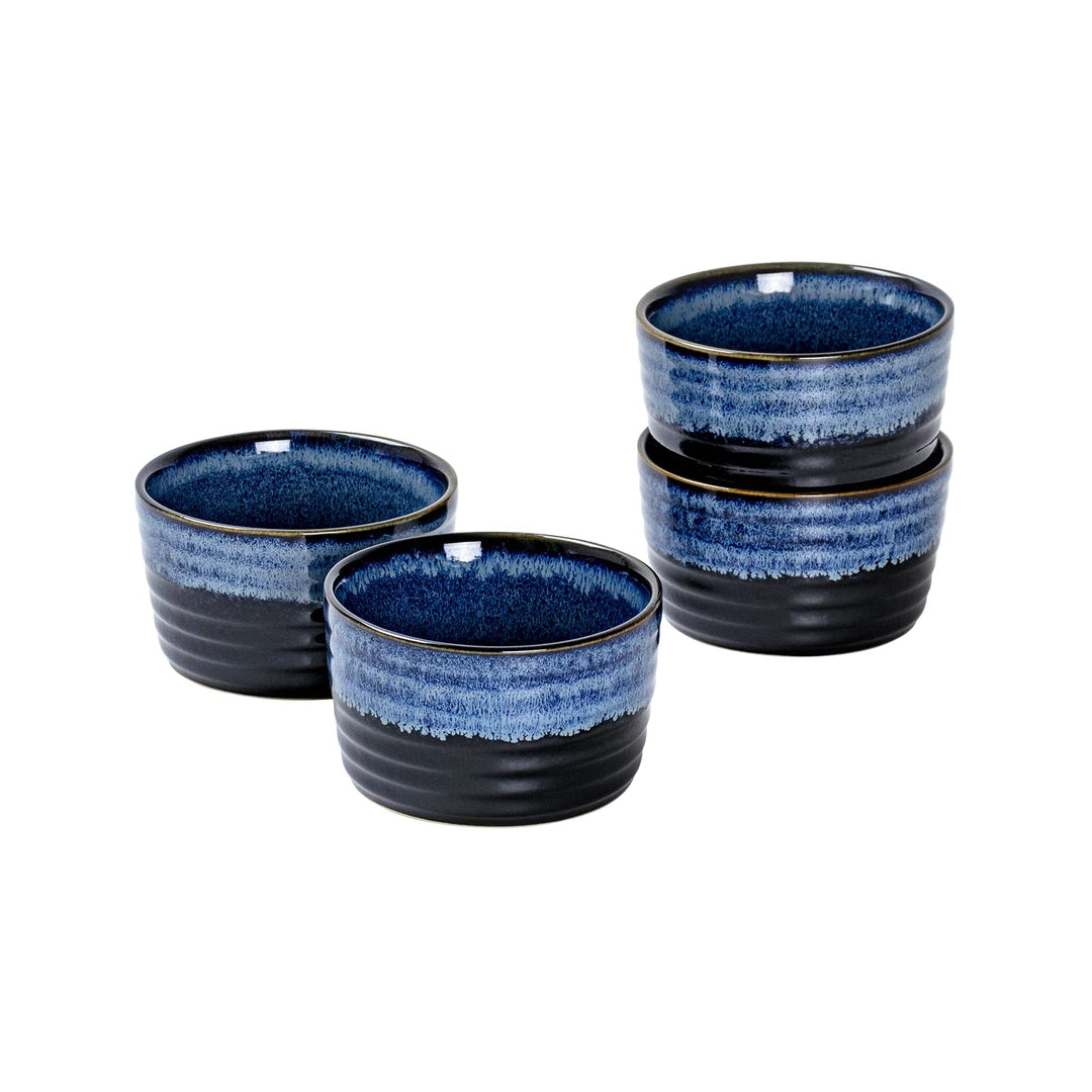 UNICASA Soufflé Förmchen, Creme Brulee Schälchen Blau 4 Stück, Souffleförmchen Porzellan Pastetenfor