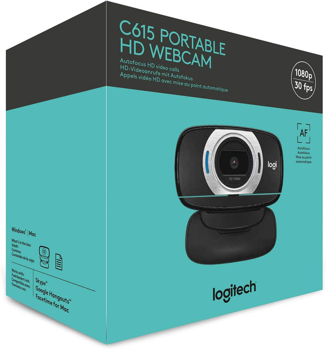 Logitech C615 Mobile Webcam, Full-HD 1080p, Autofokus, 78° Sichtfeld, 360° Schwenkradius, Belichtung
