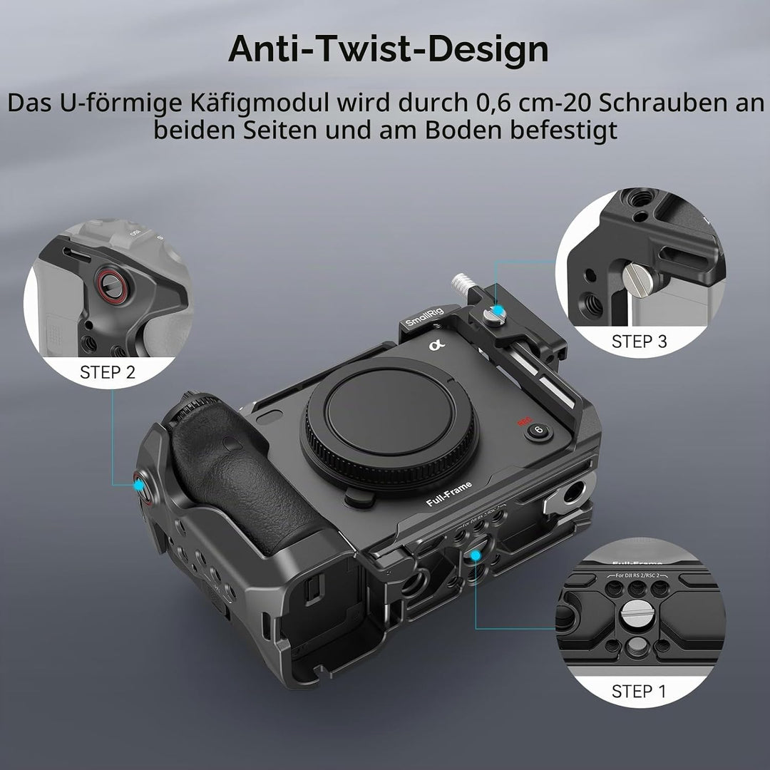 SMALLRIG Cage für Sony FX30 FX3 mit HDMI-Kabelklemme, Klassisch Hellschwarze Oberfläche, Inklusive K