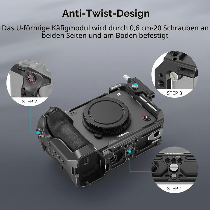 SMALLRIG Cage für Sony FX30 FX3 mit HDMI-Kabelklemme, Klassisch Hellschwarze Oberfläche, Inklusive K