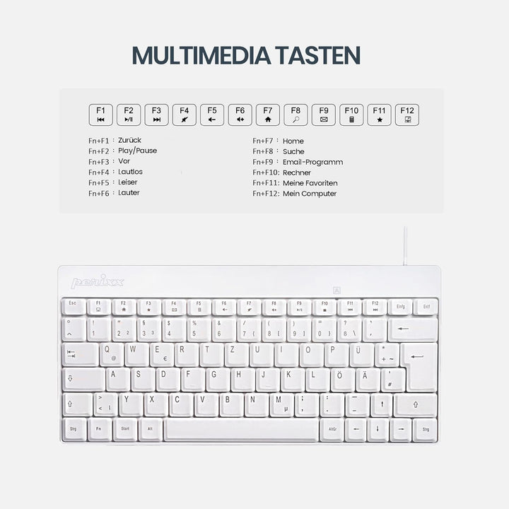 Perixx PERIDUO-212 Kompaktes Mini Tastatur und Maus Set, USB-Kabel, Deutsches Layout, Weiss
