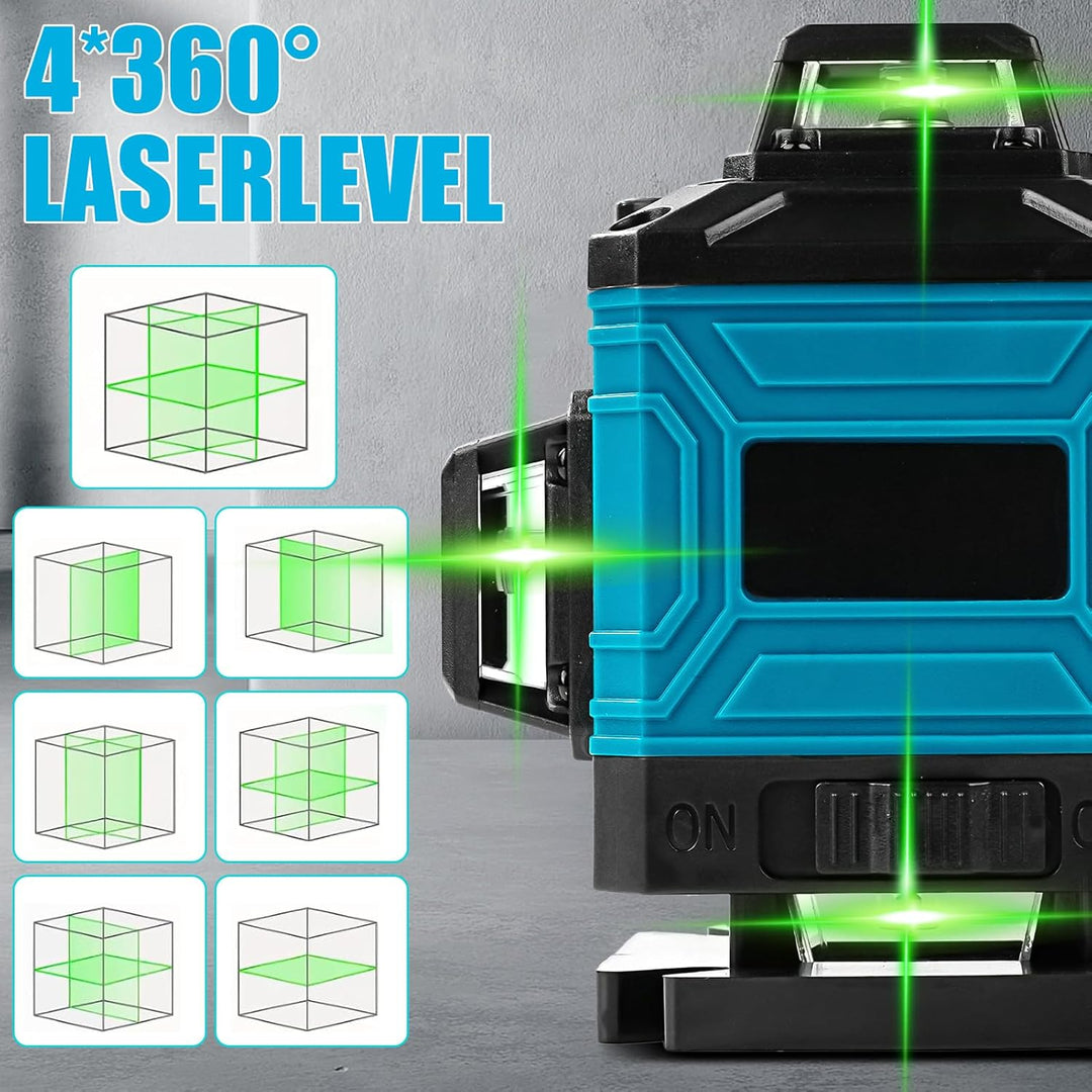 Kreuzlinienlaser mit Stativ 1,2M, 360° x 4 Laser Wasserwaage Rotation, Grünen Laserlinien, Kreuzlase