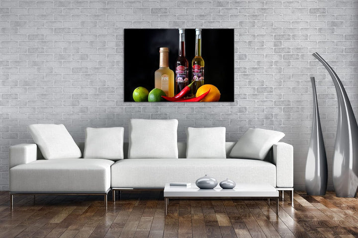 deyoli Dark bunte Lebensmittel mit Essig im Format: 80x60 als Leinwandbild, Motiv fertig gerahmt auf