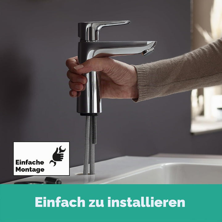 hansgrohe Talis E - Waschtischarmatur mit Push-Open Ablauf, Wasserhahn Bad mit Auslauf Höhe 110 mm,