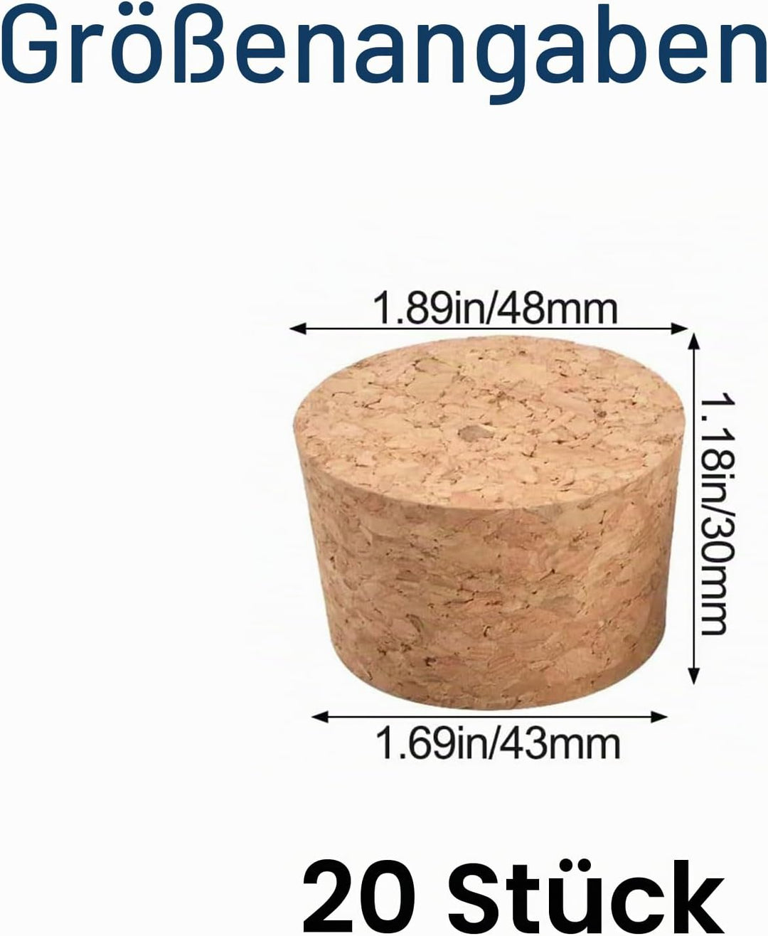 INCREWAY Set mit 20 konischen Korkstopfen aus nachhaltigem Holz für Weinflaschen, Glasgefässe, 43 x