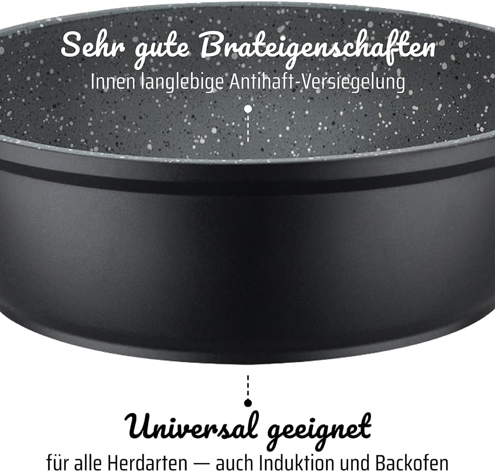 GSW Pfannen-Set Gourmet Granit – hochwertiges Pfannenset bestehend aus 2 Bratpfannen und 1 Grillpfan