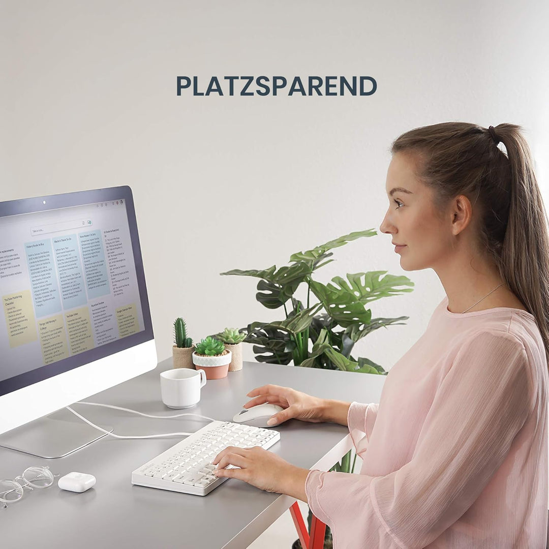 Perixx PERIDUO-212 Kompaktes Mini Tastatur und Maus Set, USB-Kabel, Deutsches Layout, Weiss