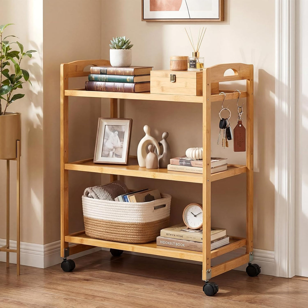 COSTWAY Servierwagen Bambus, Küchenwagen mit Rollen, Natur, 60 x 33 x 72 cm