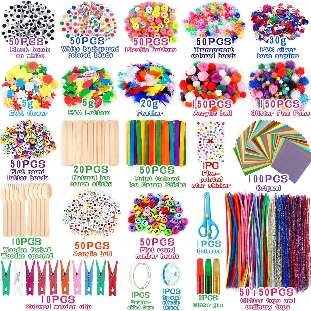 Purpledi 3300+ Stück Bastelsets für Kinder Bastelmaterial in Bastelkoffer, DIY Bastelzubehör Bastelb